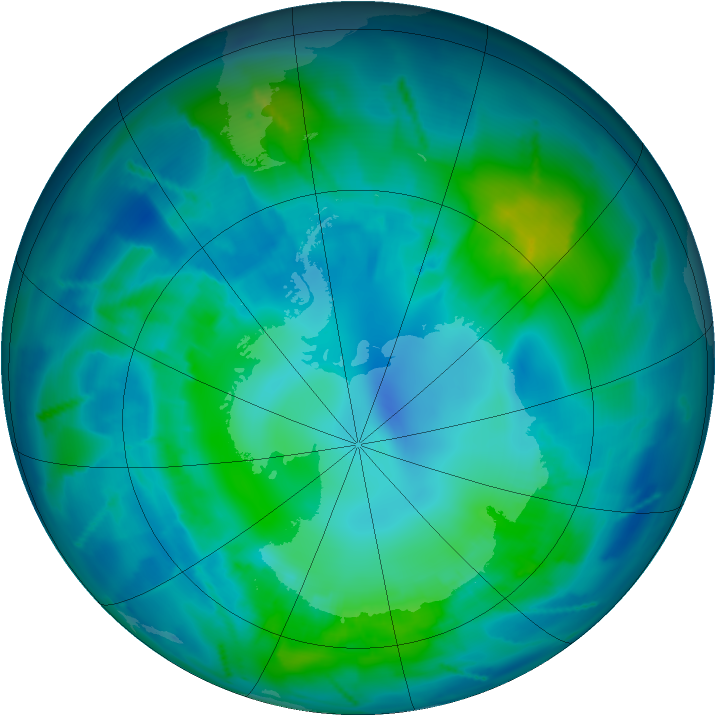 Antarctic ozone map for 22 April 2011